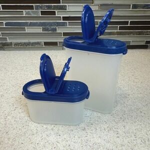Tupperware Spice Shaker Set 2pc Blue Dual Flip Lid Modular Mates Clear Vintage